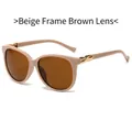 Fashionable beige-pink frame sunglasses with brown lenses and golden metal twist accents - Beige Pink Frame Tea Lens
