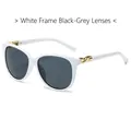 Fashionable white frame cat-eye sunglasses with grey lenses and gold twisted metal detail - White Frame Dark Grey Lens