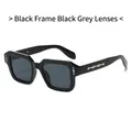 Fashionable black square sunglasses featuring silver bone metal temple decorations - Regular / Black Frame Black Grey Lens