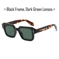 Square black sunglasses with dark green lenses and tortoiseshell temples with metal trim - Regular / Black Frame Dark Green Lens