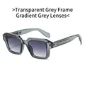 Square fashion sunglasses with transparent grey frame, gradient lenses and silver metal cross - Regular / Transparent Grey Frame Gradient Grey Lens