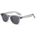 Translucent gray retro sunglasses featuring classic silver double rivet details - Grey Frame Grey Lens