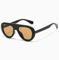 Retro oval oversized sunglasses with glossy black frame and amber orange lenses - Black Frame Light Tea Lens