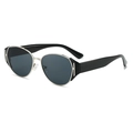 Retro square sunglasses with black frame and silver metallic trim on wide temples - Regular / Regular (Incl. 13% VAT) Black Legs Silver Frame Grey Lenses
