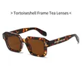 Fashionable tortoise shell square frame sunglasses with brown lenses and punk metal icons - Regular / Tortoiseshell Frame Tea Lens