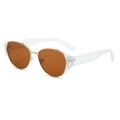 Vintage square sunglasses with amber lenses and transparent white thick temples - Regular / Transparent Temples and Solid Brown Lenses