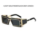 Gafas de sol steampunk con montura de metal oro claro y lentes gris oscuro - Montura Oro Claro Lentes Gris Negro