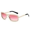 Lunettes de soleil ovales dorées avec strass et verres dégradés roses pour femmes - Standard / Standard monture dorée et verres roses