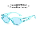 Oval fashion sunglasses featuring transparent blue frames and light blue lenses - Regular / Standard Transparent Blue Frame with Blue Lenses