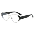 Vintage silver metal cat-eye sunglasses with thick black temples and H-shaped detail - Regular / Standard Black Frame Clear Lenses