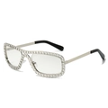 Lunettes de soleil ovales en métal argenté avec strass et verres clairs pour fêtes - Standard / Standard (incl. 13 % TVA) monture argentée verres miroirs argentés