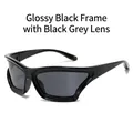 Futuristic sporty sunglasses with gloss black frame and dark grey polarized lenses - Glossy Black Frame Grey Lens