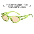 Oval cat-eye sunglasses with transparent green frames and champagne lenses - Regular / Standard (Incl. 13% Tax Invoice) Transparent Green Frame & Champagne Lenses