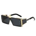 Occhiali da sole rettangolari alla moda con montatura in metallo oro chiaro e lenti grigie - Montatura Oro Chiaro Lenti Grigio Nero