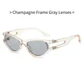 Retro oval sunglasses with champagne frame, grey lenses and hollow double-line temples - Regular / Regular (Incl. 13% VAT) Champagne Frame Grey Lenses