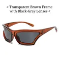 Futuristic sporty sunglasses with transparent tea frame and dark gray lenses - Transparent Tea Frame Black Grey Lens