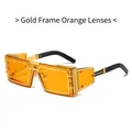 Gafas de sol punk con montura cuadrada dorada y lentes teñidas de naranja vivo - Marco Dorado Lente Naranja