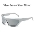 Y2K hip-hop style silver wrap-around sunglasses with mirrored lenses for sports - Regular / Standard (Incl. 13% Tax) Silver Frame Silver Mirror Lenses