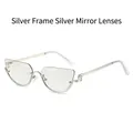 Silver cat eye half-frame sunglasses with mirrored lenses and metallic S-shaped detail - Silver Frame Silver Mirror Lens