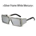 Steampunk sunglasses with silver metal frame and white mercury reflective lenses - Silver Frame White Mirror Lens