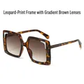 Square tortoise shell sunglasses with gradient brown lenses and silver corner accents - Leopard Frame Gradient Tea Lens