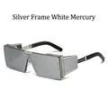 Lunettes de soleil carrées monture argentée avec verres miroirs et coques latérales - Monture Argent Verres Miroir Blanc