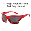 Sporty cat-eye sunglasses with transparent red frames and dark grey tinted lenses - Transparent Red Frame Grey Lens