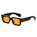 Vintage chunky square black sunglasses with orange lenses and silver cross stud details - Regular / Regular (Incl. 13% VAT) Glossy Black Frame Orange Lenses