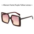 Oversized square sunglasses with burgundy frame and purple-yellow gradient lenses - Jujube Red Frame Purple Yellow Lens