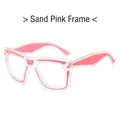 Sand pink square frame blue light glasses with a trendy two-tone transparent design - Sand Pink Frame