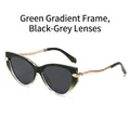 Cat eye sunglasses with gradient green frames and wavy gold metal temples - Gradient Green Frame Grey Lens