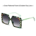Green floral square frame sunglasses with gradient grey lenses for a retro fashion look - Green Floral Frame Gradient Grey Lenses