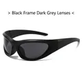 Y2K cycling sunglasses in matte black frame and dark grey lenses for a futuristic look - Black Frame Black Grey Lens