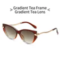 Cat eye sunglasses with gradient brown frames and golden wavy metal temples for women - Gradient Tea Frame Gradient Tea Lens