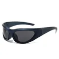Y2K cycling sunglasses in matte dark blue frame with dark grey lenses and sporty design - Dark Blue Frame Gray Lenses