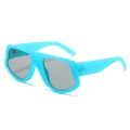 Fashionable bright blue thick frame oversized sunglasses with dark grey lenses in side view - Blue Frame Grey Lens