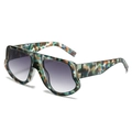 Fashionable oversized camouflage sunglasses with purple gradient lenses for a trendy look - Green Floral Frame Double Grey Lenses