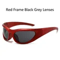 Futuristic Y2K cycling sunglasses with red matte frame and dark grey lenses for sports - Red Frame Dark Grey Lens