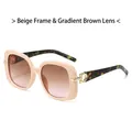 Beige square frame sunglasses with gradient tea lenses and tortoiseshell patterned arms - Beige Frame Gradient Tea Lens