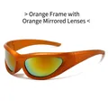 Y2K sporty cycling sunglasses with metallic orange wrap frames and mirrored lenses - Orange Frame Orange Mirror