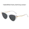 Cat eye sunglasses with white frames and textured golden temples in cat eye style - Solid White Frame Black Grey Lens