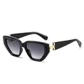 Cat-eye sunglasses in glossy black frame with gradient grey lenses and golden H-detail - Glossy Black Frame Gradient Grey Lens