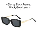 Glossy black square-frame sunglasses with dark grey lenses and gold metal temples - Glossy Black Frame Grey Lens
