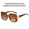 Tortoiseshell square frame sunglasses with gradient tea lenses and gold metal accents - Leopard Frame Gradient Tea Lens