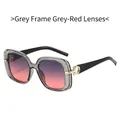 Square fashion sunglasses with transparent gray frame and gray-red gradient lenses - Gray Frame Gray Red Lenses