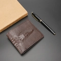 Short brown men's leather wallet with realistic 3D crocodile head texture and business style - Coffee