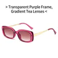 Fashion sunglasses with transparent purple frames, gold metal temples and gradient tea lenses - Translucent Purple Frame Gradient Purple Lens