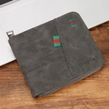Dark gray zip-around men's leather wallet featuring red and green striped webbing detail - Gray