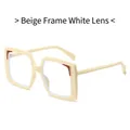 Occhiali da sole squadrati oversize beige con lenti trasparenti e dettagli marroni - Beige + Bianco