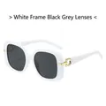 Square white frame sunglasses with dark grey lenses and golden metal G-style detail - White Frame Dark Grey Lens